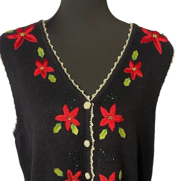 Mercer Street Studio Womens L Embroidered Beaded Sequin Metallic Holiday Vest - Picture 4 of 7